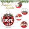 Christmas Hanging Sign Decorations with String Lights Red Black Plaid Front Door Sign Plastic Peace Love Joy Welcome Wreath Sign for Xmas Holiday Party Porch Windows Walls Decor Supplies 6 Pcs